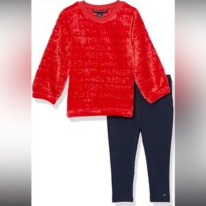 •NWT•Tommy Hilfiger Baby Girl Logo Faux Fur Sweater + Legging 2-Piece Outfit